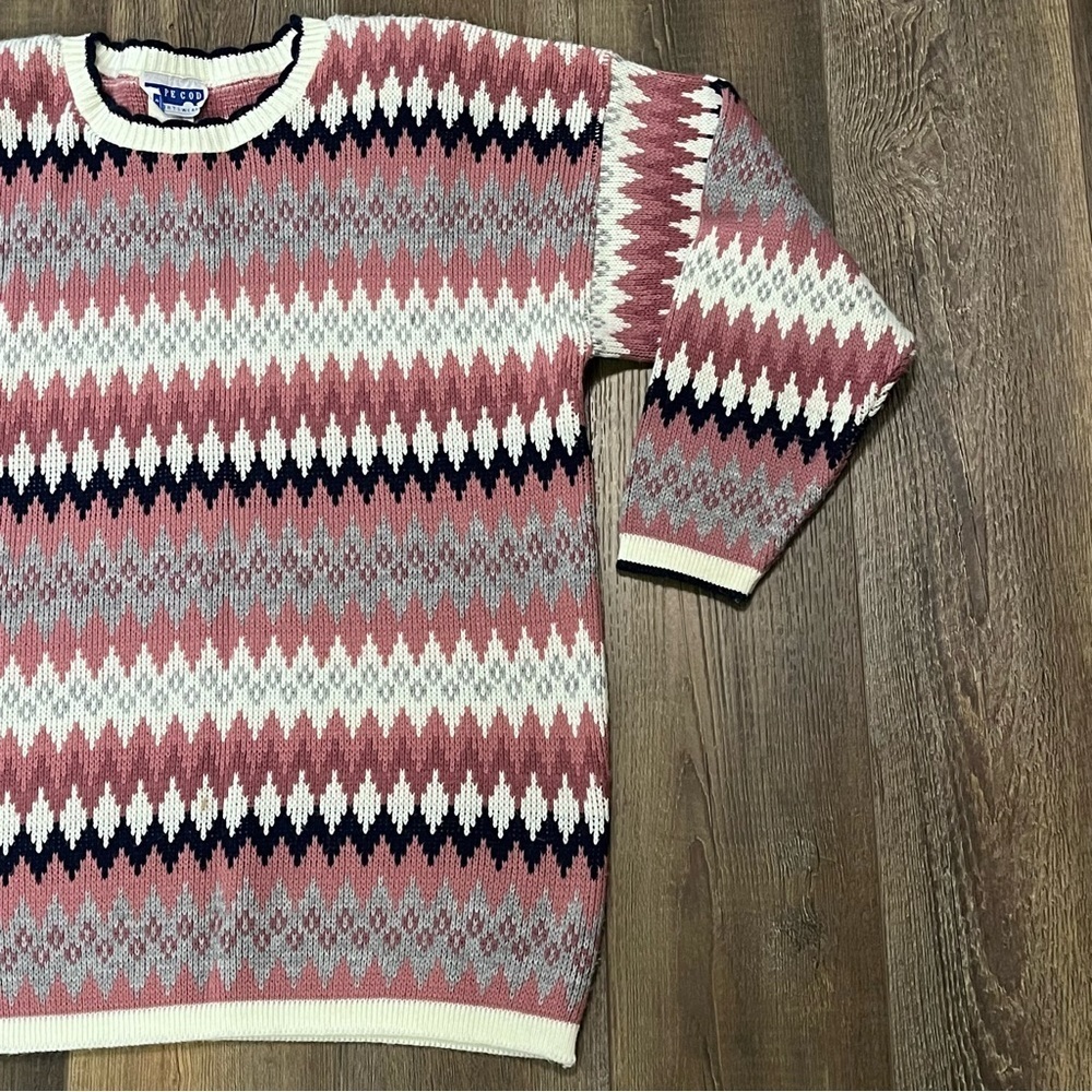 Vtg CAPE COD Sportswear TOWN & COUNTRY Fair Isle Sweater Womens Sz 18 Pink Gray - Picture 3 of 12